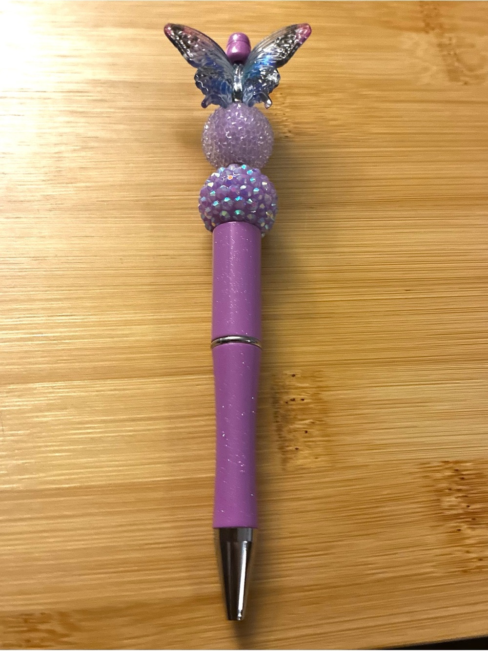 Purple Butterfly Decorative Beaded Ballpoint Pen
